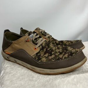Columbia Men's PFG size 12 Camouflage Boat Shoes Brown and Green slip on